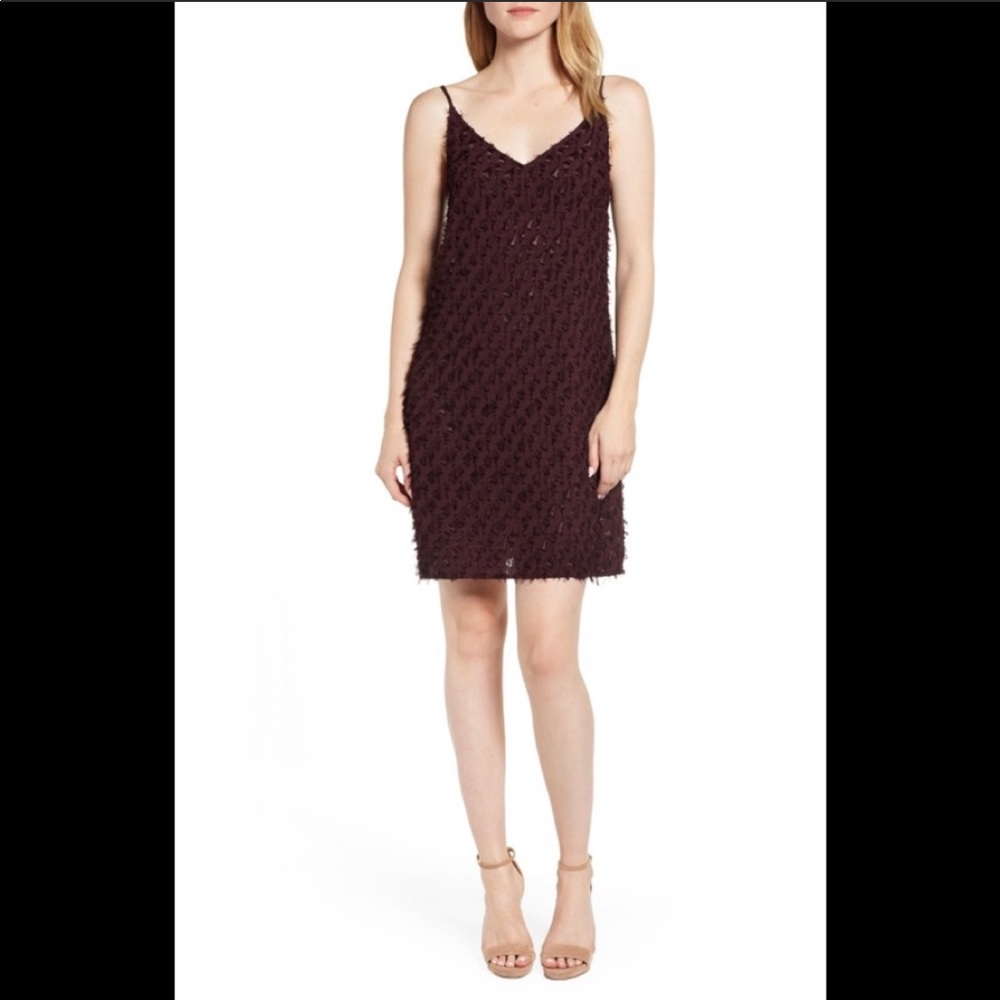 1.STATE Fringe Maroon Jacquard Shift Dress Sz.S